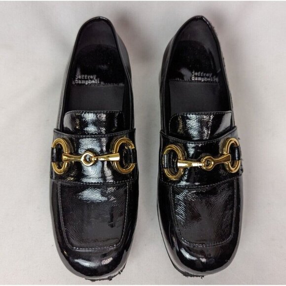 Jeffrey Campbell 7 Student Black Patent Leather Heel Shoes Loafer Bit Grunge - Picture 4 of 16